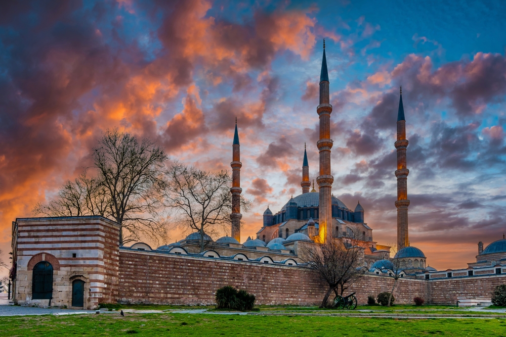 Selimiye Mosque courtyard and minarets reaching toward the sky