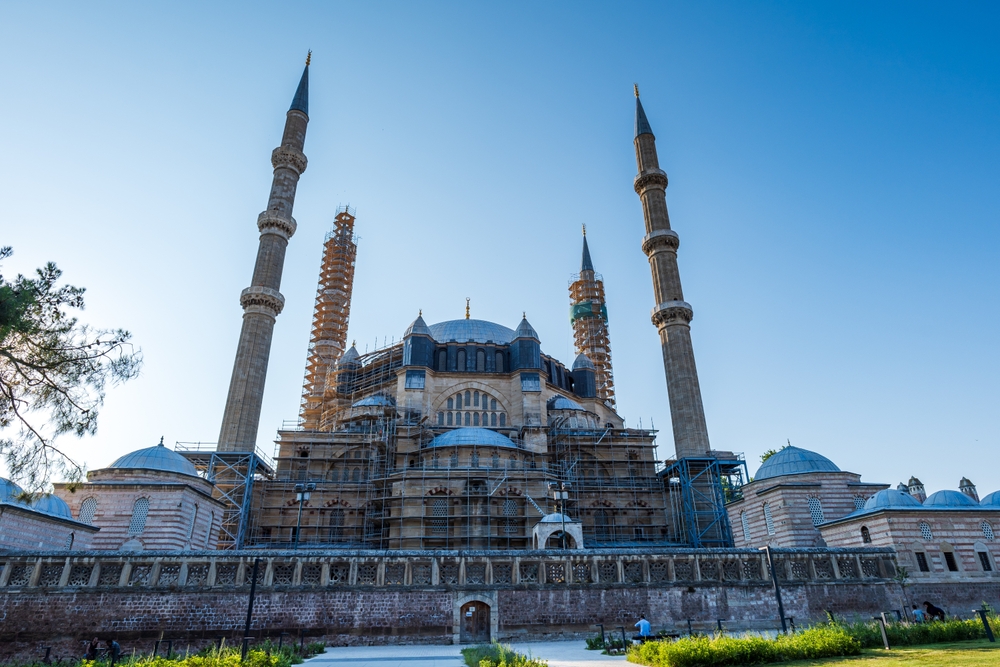 Aerial view of Edirne showing Selimiye Mosque dominating the city skyline